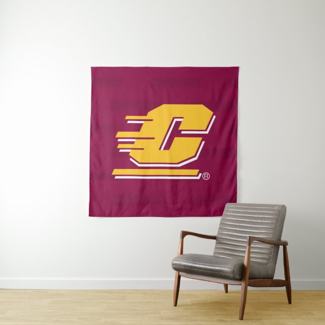 Central Michigan Logo Watermark Tapestry (In Situ)