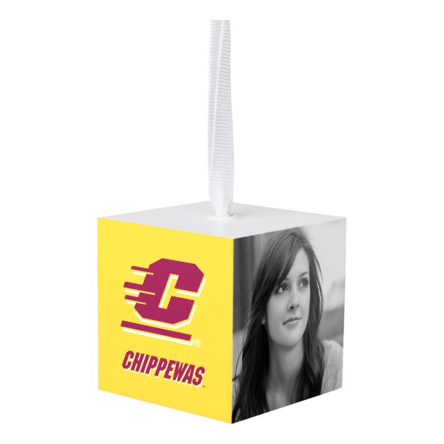 Central Michigan University Chippewas Cube Ornament (Back Angled)