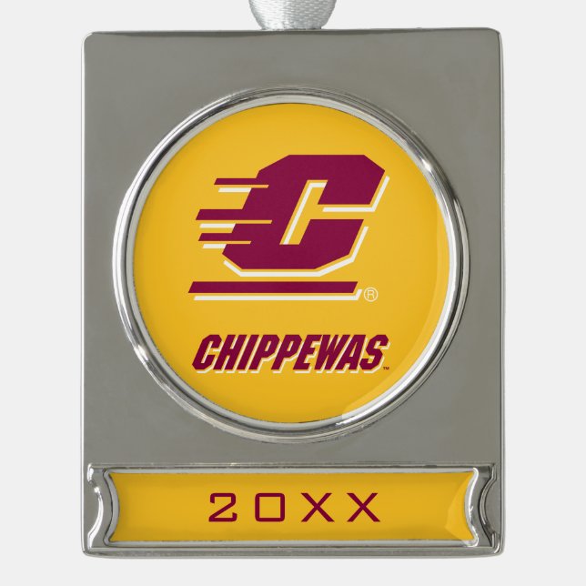 Central Michigan University Chippewas Silver Plated Banner Ornament (Front)
