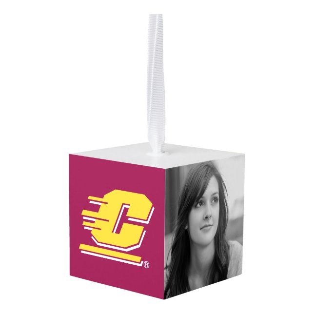 Central Michigan University Cube Ornament (Back Angled)