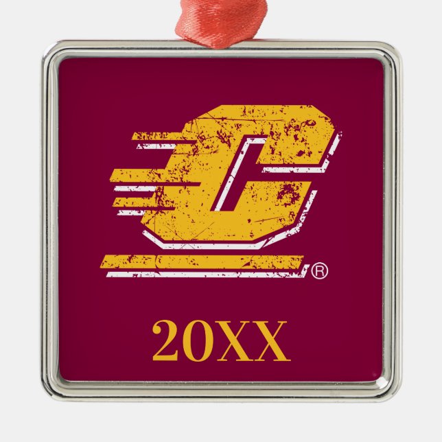 Central Michigan University Distressed Metal Ornament (Front)