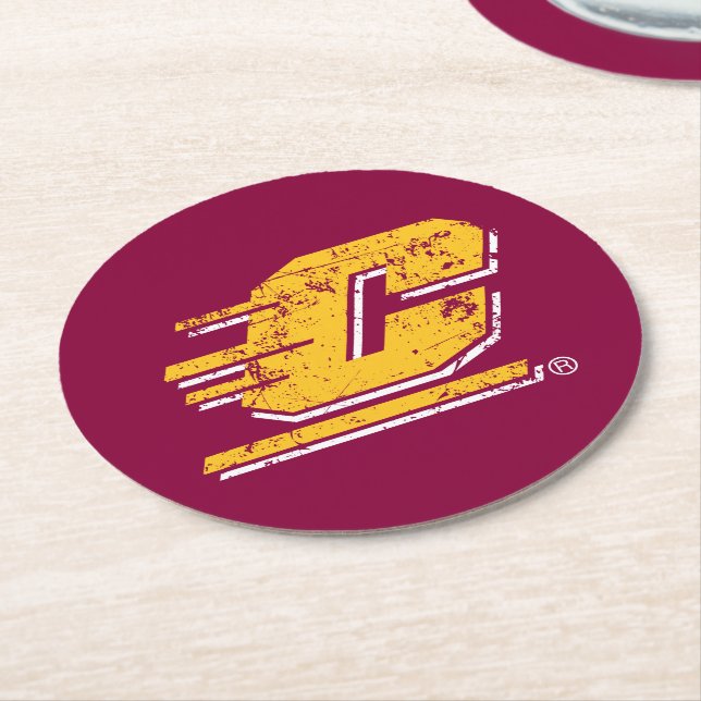 Central Michigan University Distressed Round Paper Coaster (Angled)