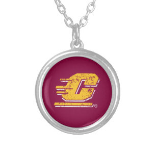 Central Michigan University Distressed Silver Plated Necklace