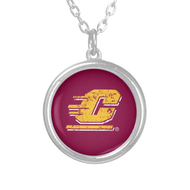 Central Michigan University Distressed Silver Plated Necklace (Front)