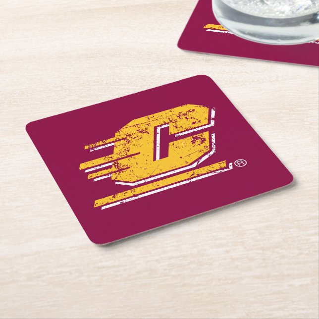 Central Michigan University Distressed Square Paper Coaster (Angled)