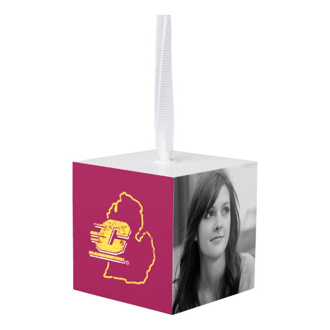 Central Michigan University State Love Cube Ornament (Back Angled)