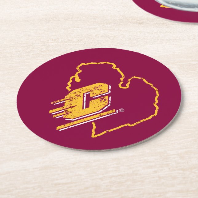 Central Michigan University State Love Round Paper Coaster (Angled)