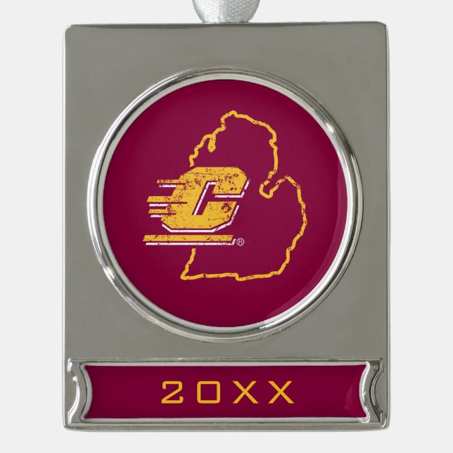 Central Michigan University State Love Silver Plated Banner Ornament (Front)