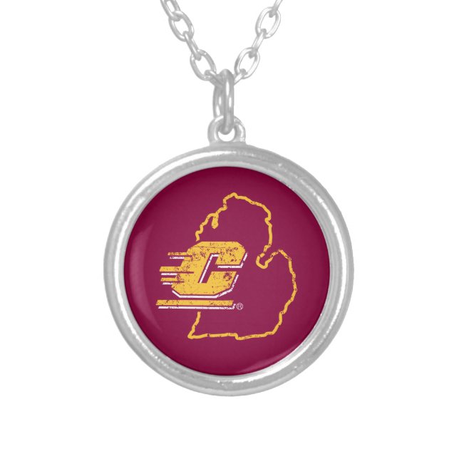 Central Michigan University State Love Silver Plated Necklace (Front)