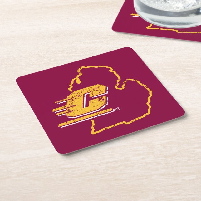 Central Michigan University State Love Square Paper Coaster (Angled)