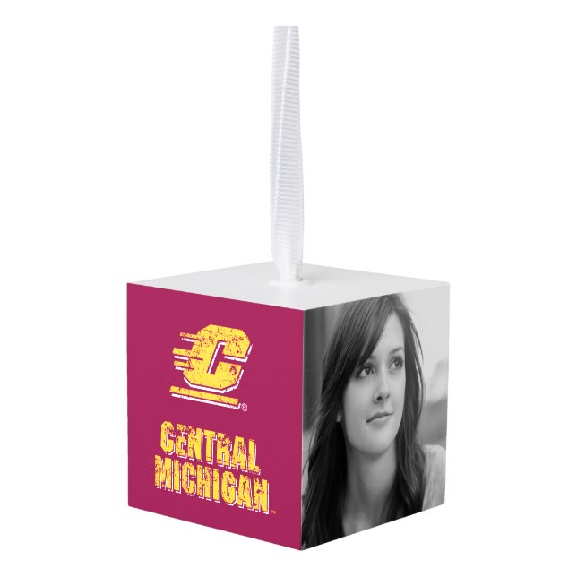Central Michigan University Vintage Cube Ornament (Back Angled)