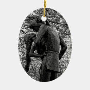 Central Park Autumn: Romeo & Juliet Statue 01 B&W Ceramic Ornament