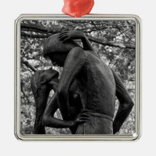 Central Park Autumn: Romeo & Juliet Statue 01 B&W Metal Ornament