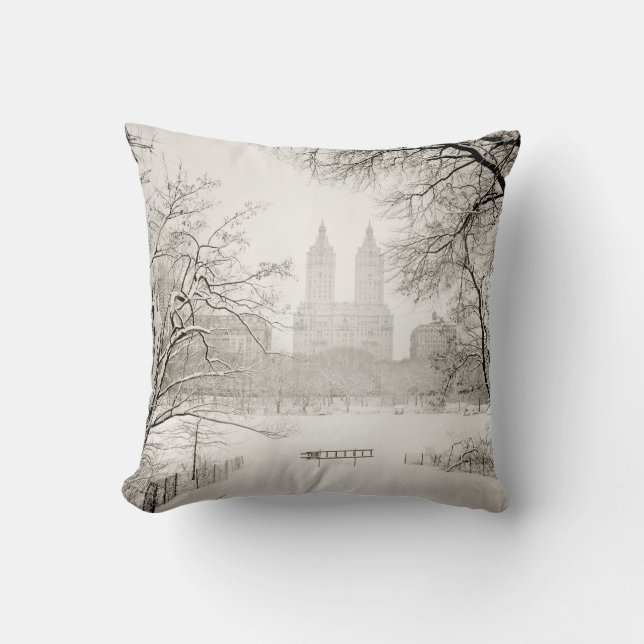 Central Park - Beautiful Winter Snow Throw Pillow (Front)