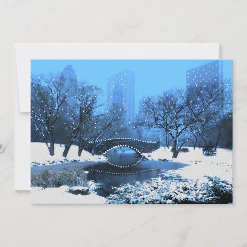 Central Park Bridge in Twilight Snow Invitation