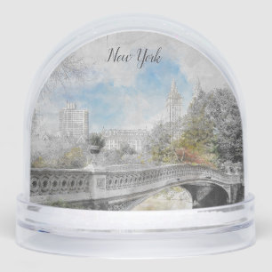 Central Park Bridge NYC Snow Globe – Watercolor