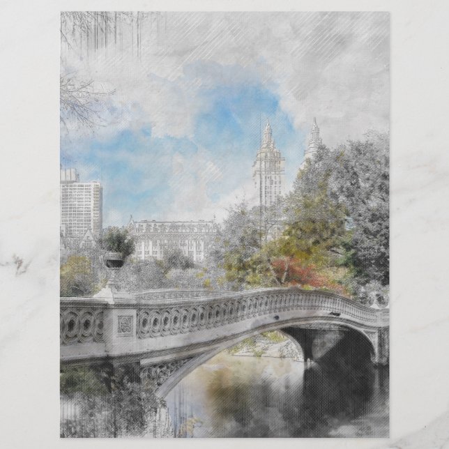 Central Park Bridge Watercolor Letterhead – NYC  (Front)