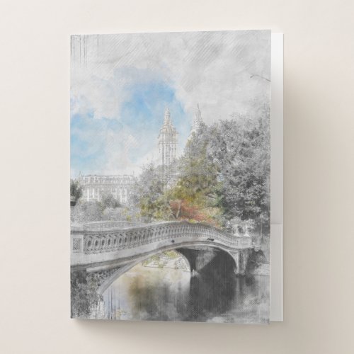 Central Park Bridge Watercolor NYC Pocket Folder 