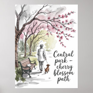 Central Park cherry blossom walkway Poster