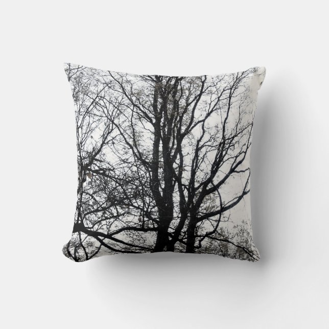 Central Park late autumn almost Barren Tree B&W Throw Pillow (Front)