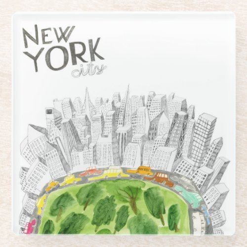 Central Park  New York City Collage Glass Coaster