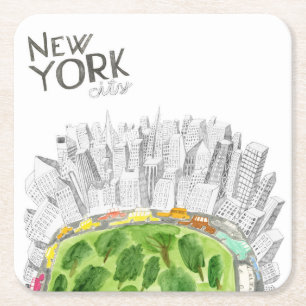 Central Park & New York City Collage Square Paper Coaster