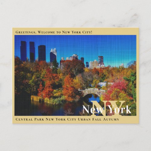 Central Park New York City Urban Fall Autumn Postcard