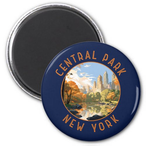 Central Park New York Retro Distressed Circle Magnet