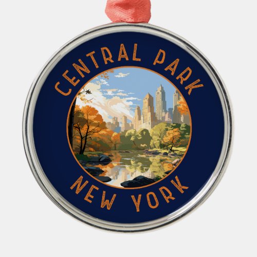 Central Park New York Retro Distressed Circle Metal Ornament