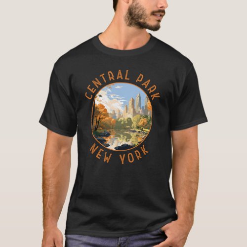 Central Park New York Retro Distressed Circle T_Shirt