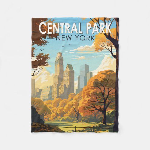 Central Park New York Travel Art Vintage Fleece Blanket
