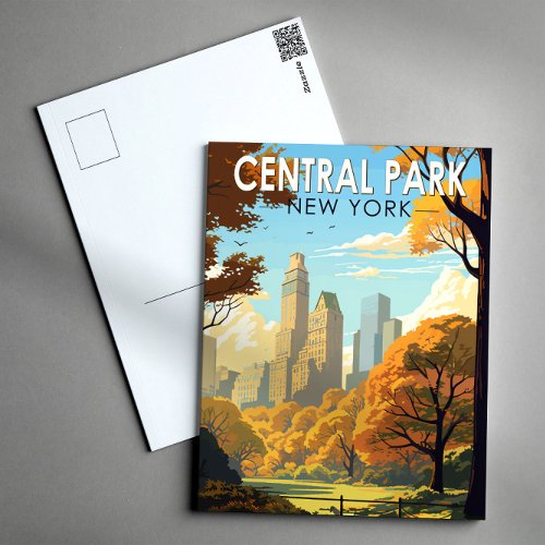 Central Park New York Travel Art Vintage Postcard