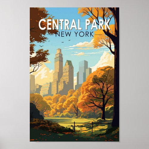 Central Park New York Travel Art Vintage Poster