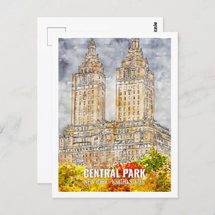 Central Park New York USA Travel Place Watercolor Postcard