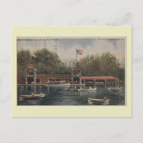 Central Park NY Boat House Vintage Postcard