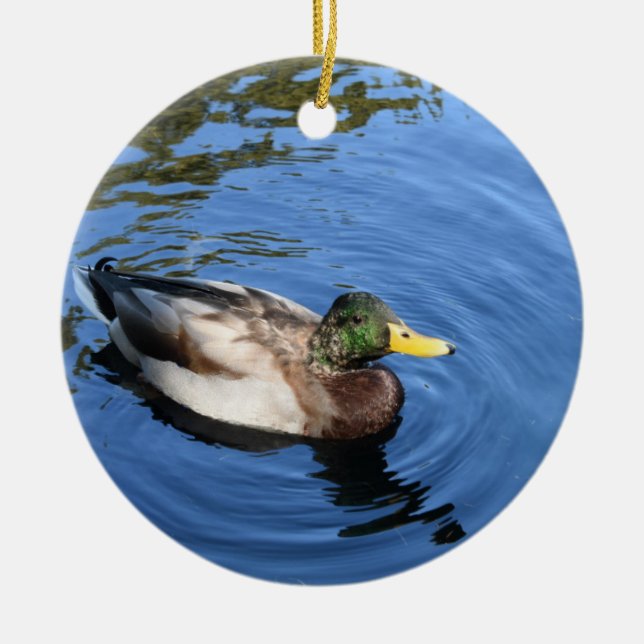 Central Park NYC Conservatory Water Mallard Duck Ceramic Ornament (Front)