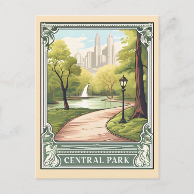 Central Park NYC Vintage Travel Art Postcard (Front)