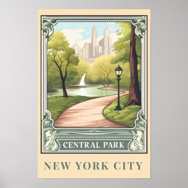 Central Park NYC Vintage Travel Art Poster (Front)