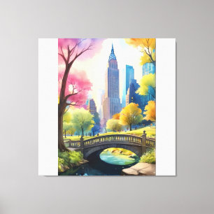 Central Park of NYC in V Watercolor Painting 1 Canvas Print