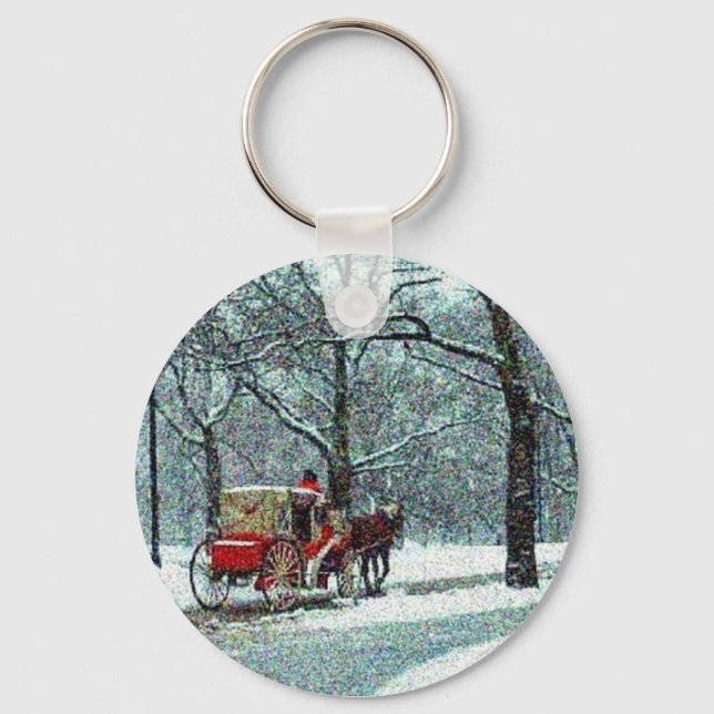 Central Park Snowy Carriage Keychain (Front)