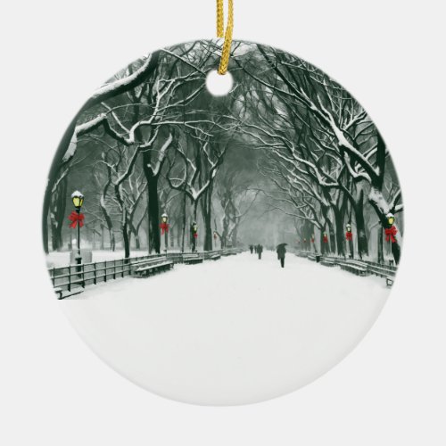 Central Park Snowy Path Ceramic Ornament