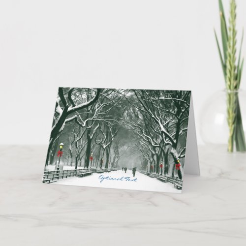 Central Park Snowy Path Custom Holiday Card