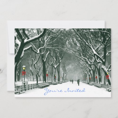 Central Park Snowy Path Invited Invitation