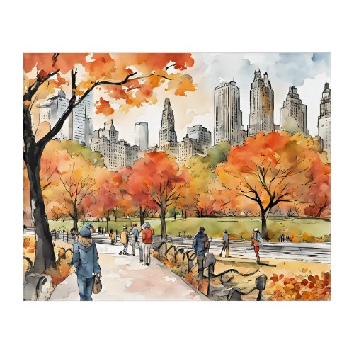 Central Park watercolors AI_generated Acrylic Print