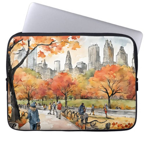 Central Park watercolors AI_generated Laptop Sleeve