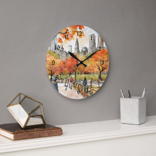 Central Park, watercolors, AI-generated, Large Clock