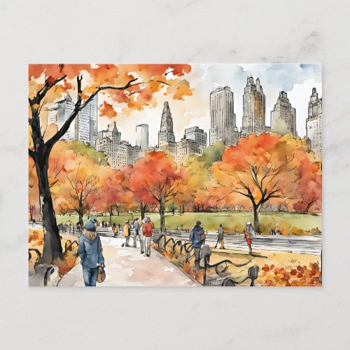 Central Park watercolors AI_generated Postcard