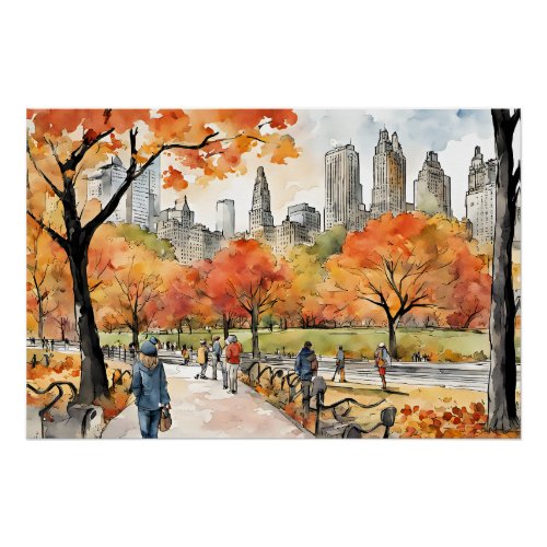 Central Park watercolors AI_generated Poster