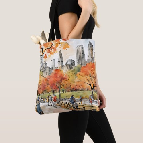Central Park watercolors AI_generated Tote Bag
