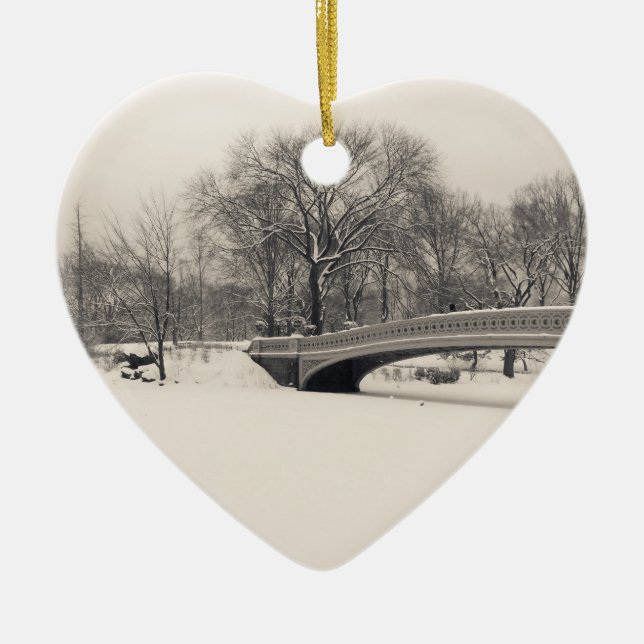 Central Park Winter - Bow Bridge Snow Ceramic Ornament (Front)
